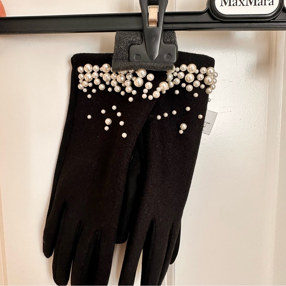 SOLD! Intrend by Max Mara Jersey Gloves with Pearls Size: 7.5 S/M Fall /Winter - Picture 3 of 16